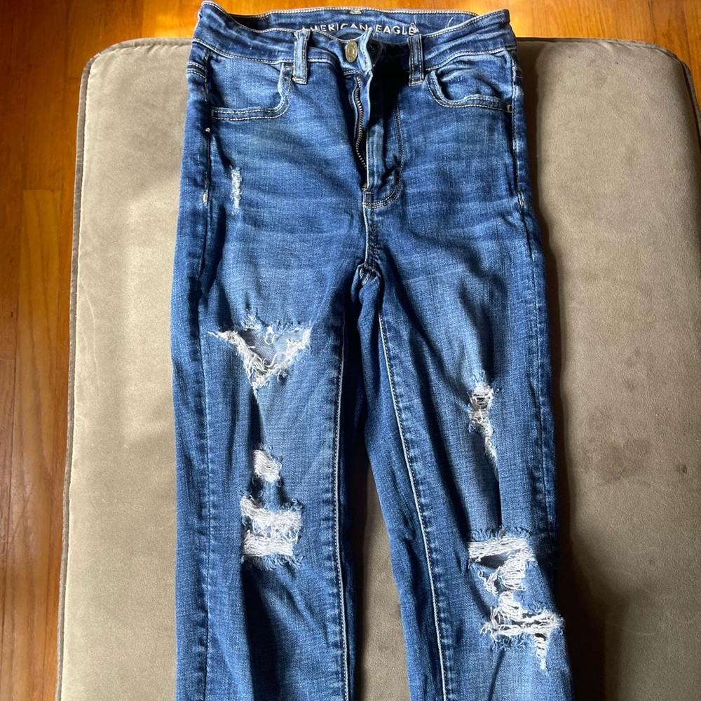 High Waisted American Eagle Ripped Jeans